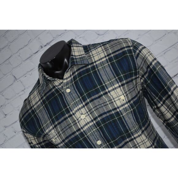 J Crew Flannel Dress Shirt Button Up Mens Size XL Slim Green Blue Plaid Cotton - Picture 2 of 7